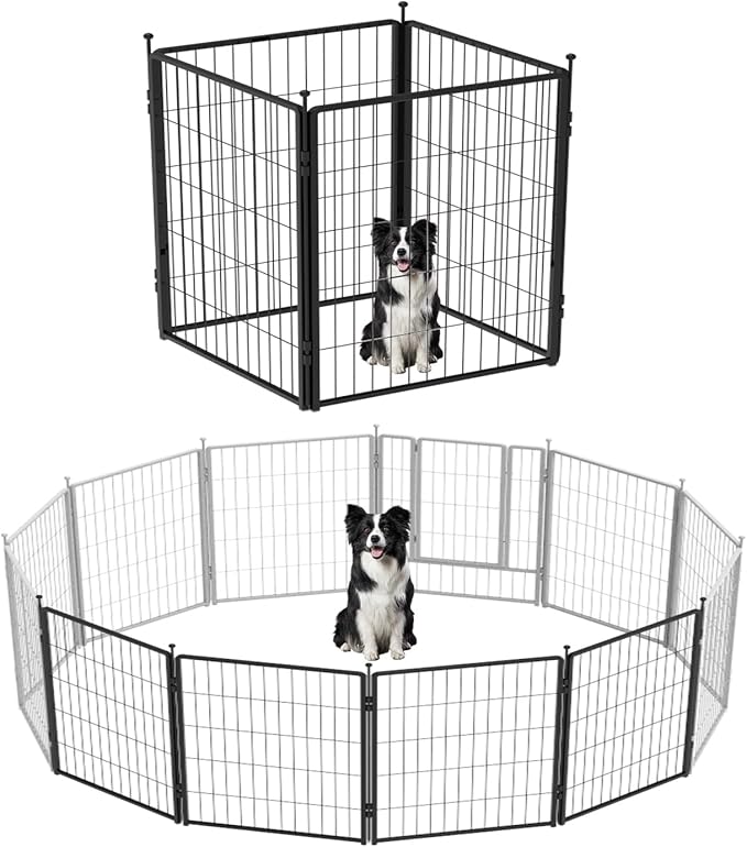 Dog Playpen Add-on 36 inch 4 Panels for Indoor & Outdoor Use – Heavy-Duty Metal Pet Fence with Ground Stakes, Rounded Ball Tops for Safety, Stable & Foldable Design, Easy to Assemble
