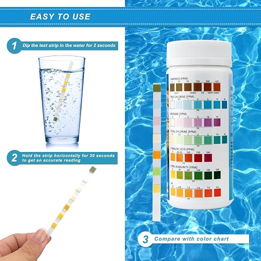 Newpol 7-in-1 Pool Test Strips, 100 Strips Water Testing for Swimming Pool, Hot Tub and Spa