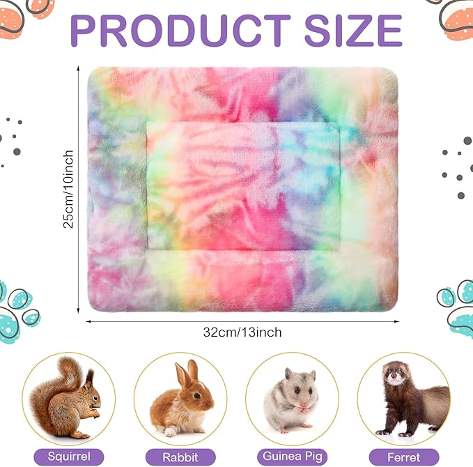 Haull 4 Pcs Waterproof Guinea Pig Bedding Guinea Pig Bed Plush Cage Liners Soft Rabbit Dog Crate Pad Cat Mat Reversible Cozy Animal Pee Pad Hamster Bunny Mat Accessory(Tie Dyed,13 x 10 Inch)