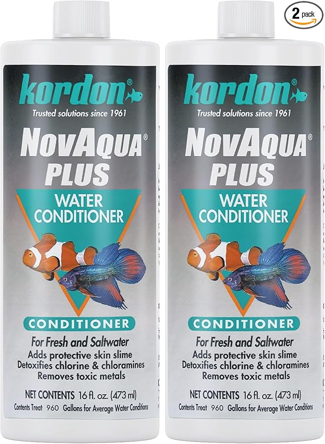 Kordon NOVAQUA Plus - Freshwater & Saltwater Aquarium Water Conditioner – Instantly Detoxifies Chlorine, Chloramines, & Heavy Metals, Replaces Fish Slime Coat, Reduces Fish Stress, 16 Ounces