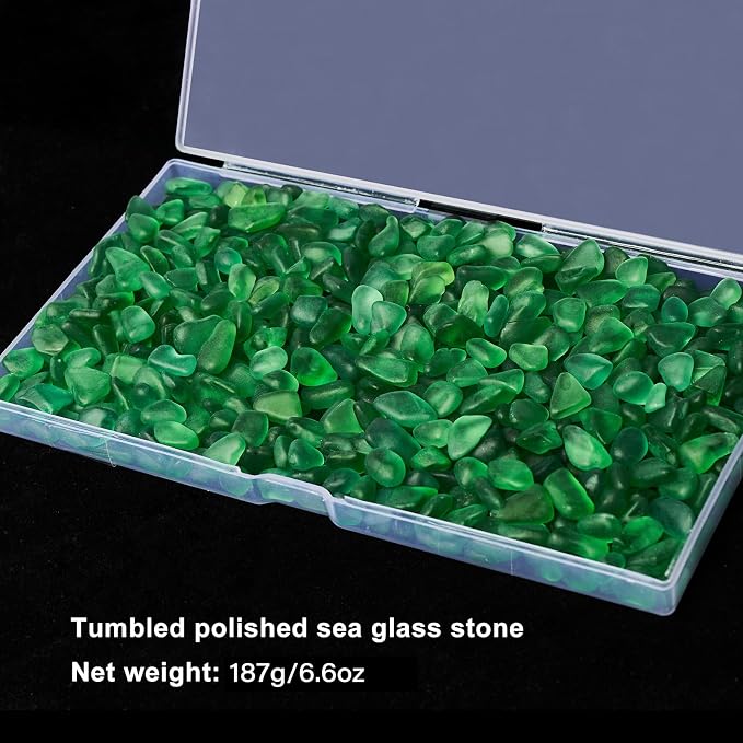 QEQEKAKA Sea Glass Stones for Crafts 0.5LB Green Pebbles Gemstones Bulk | Small Glass Stones for Beaching Wedding DIY Decor Aquarium Turtle Tank Vase Filler (187g/6.6oz)