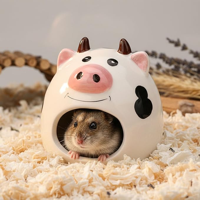 Hypeety Small Animal Hideout Ceramic House Critter Bath House Cave Mini Hut Cage for Dwarf Hamster (White)