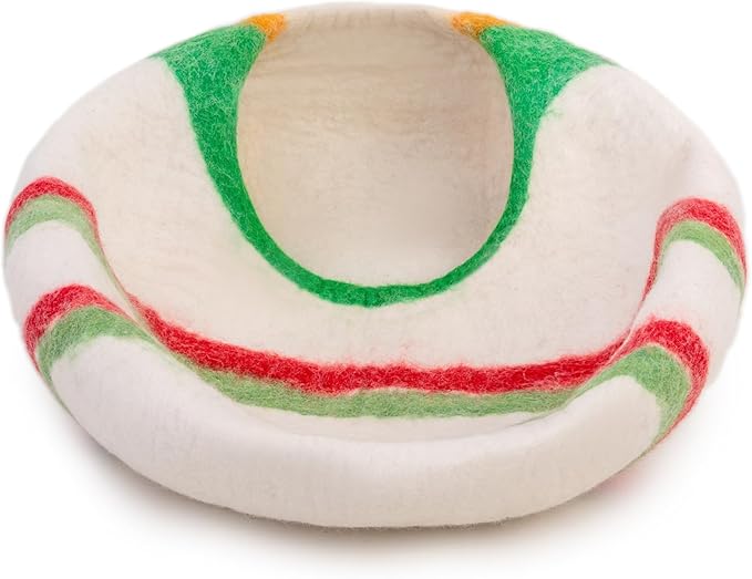 Woolygon Premium Felt Cat Cave Bed – Wool Kitty Beds Handcrafted Kitten Caves Bed for Indoor Cats - Made from Merino Wool, Foldable Cat Hideaway Covered Cat House Pod (Candy Swirl)
