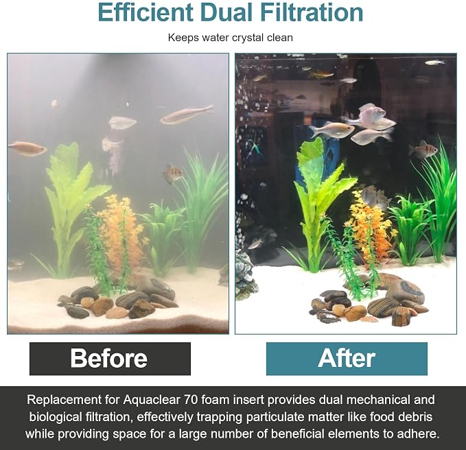 6 Pack Sponge Filter Pad Replacement for AquaClear 70, Foam Filter Inserts for Aquarium, Fish Filter Sponge for 70 Gallon Tank