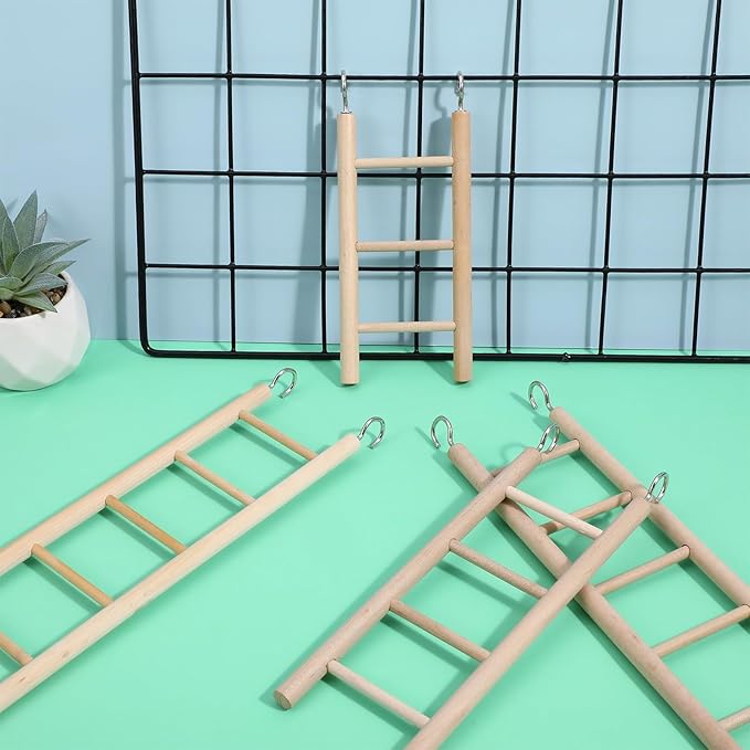4 Pcs Wooden Bird Ladder, Bird Ladder for Cage, Birds Toys for Parakeets Parrots Cockatoo Lovebirds Birdie, Wooden Ladders Basics Climbing Supplies(3&4&5&6 Step)