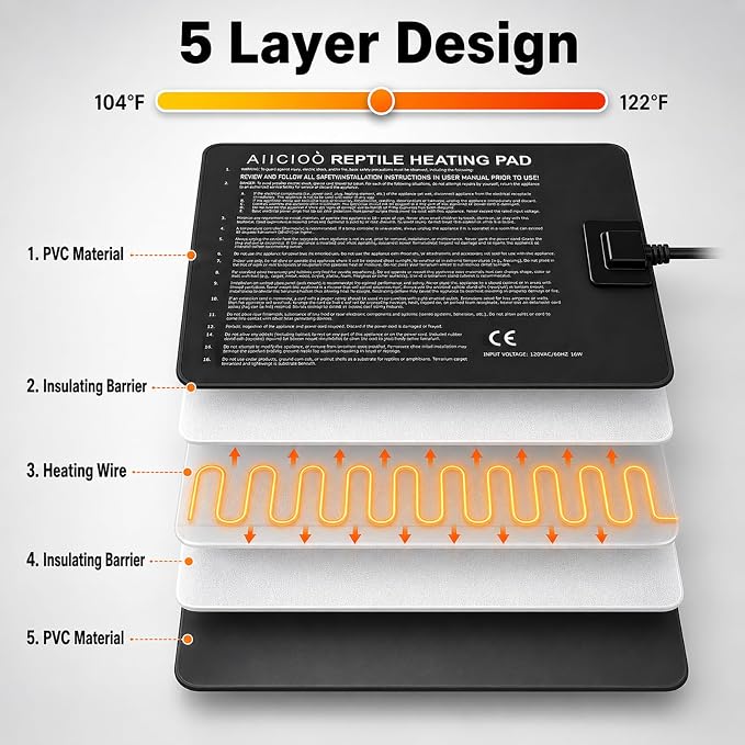Aiicioo Under Tank Heater Thermostat - Reptile Heating Pad with Temperature Control Reptile Heat Mat for Combo Set for Hermit Crab Lizard Terrarium 16W