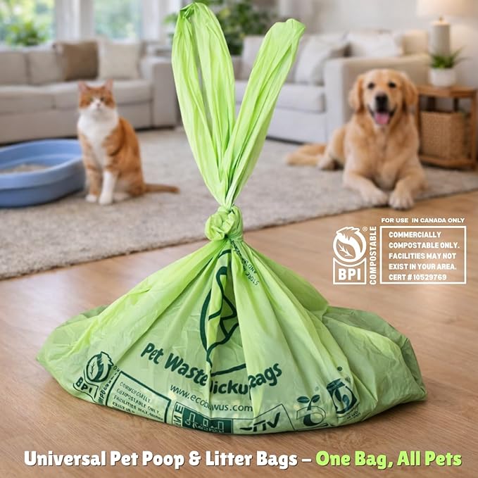 100% Compostable Pet Waste Disposal Bag (140 ct.) Plant-Based Biodegradable Cat Litter Poop Waste Pick-Up Bags with Handles Dog poop Bags Disposable Compost Food Scrap Liners (140 ct.)