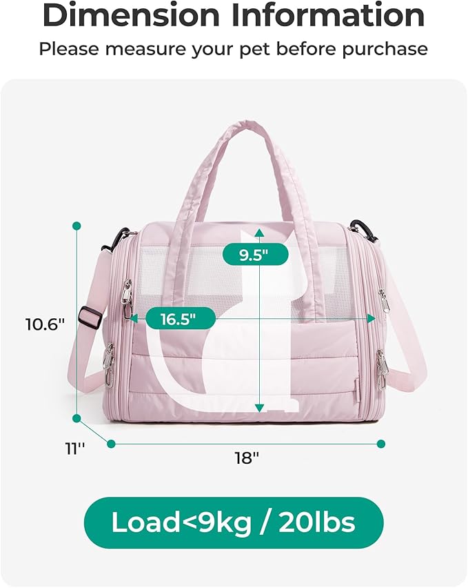 BAGSMART Cat Carrier: Soft-Sided Pet Carrier for Small Medium Cats Dogs Puppy Quilted Collapsible Puffy Travel Bag Up to 20 Lbs Sage Green