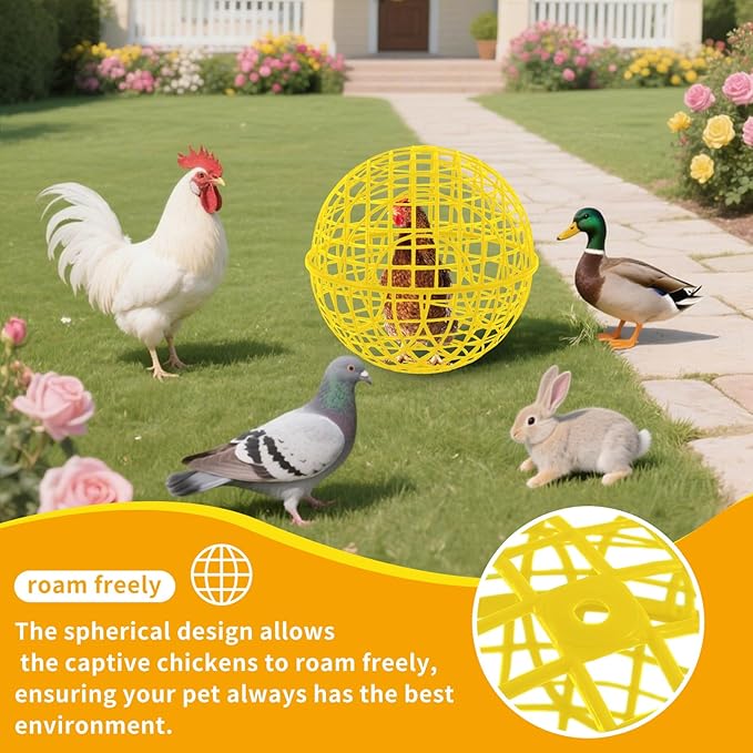 AceOrbit 3 Pcs 15 Inch Yellow Ball Chicken Animals Cage, Plastic Rolling Orb Movable for Chickens Rabbits Birds Pigeons, Outdoor Farm Range Portable Round Coop Hutch Safety Globe Prevents Dog Bites