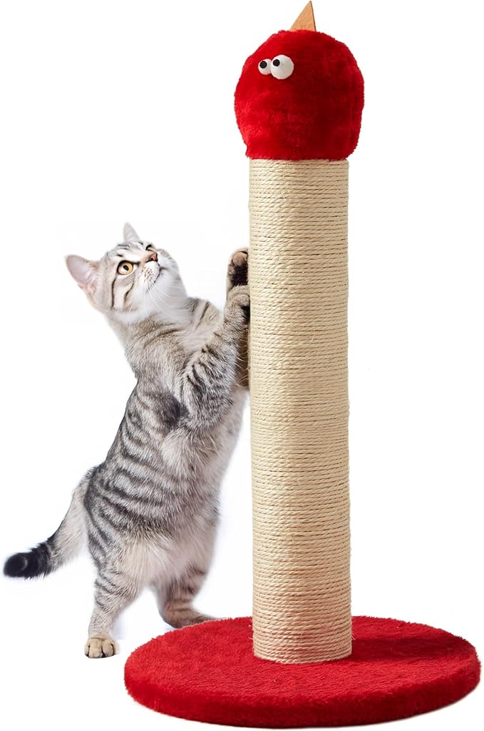 Cat Scratching Post 22'', Scratching Post with Extra Wide 12" Heavy Duty Base for Indoor Kitty, Scratching Post with Natural Sisal & Velvet Fabric for Small, Medium Cat, Red