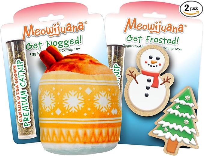 Meowijuana Get Nogged | Eggnog & Get Frosted Sugar Cookies | Refillable Interactive Catnip Toy | Catnip Grown in North America
