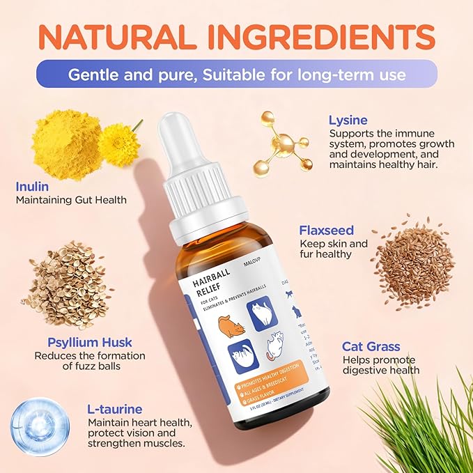 Hairball Treatment for Cats,Cat Hairball Remedy,Helping with Hairball Prevention & Elimination,Natural Furball Digestive Relief Support,Chicken Flavor,2 Pack,60 ml (2 fl oz)