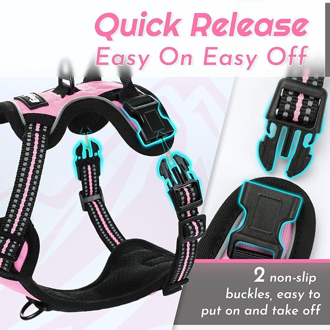 Eagloo Small Dog Harness No Pull, Service Vest with Reflective Strips and Control Handle, Adjustable and Comfortable for Walking, No Choke Pet Harness with 2 Metal Rings, Pink, XS