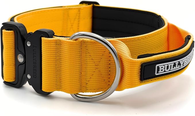 Heavy Duty Dog Collar, Tactical Dog Collar, Dog Collar for Large Dogs, Waterproof Dog Collar, Dog Training Collar, Quick-Release Metal Buckle, Adjustable Sizes – BULLYBREED (Yellow, Large)