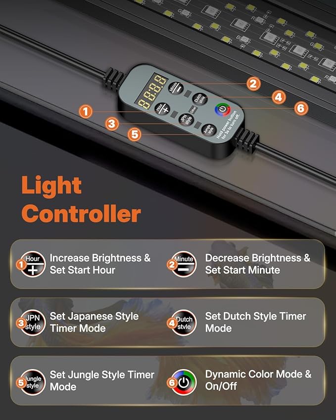 Pawfly Aquarium Light for Plants, 25 W Bluetooth Fish Tank Light, Full Spectrum Aquarium Lights for 24"-30" Fish Tanks, Extendable 24/7 LED Lights with Timer Modes & Adjustable Brightness