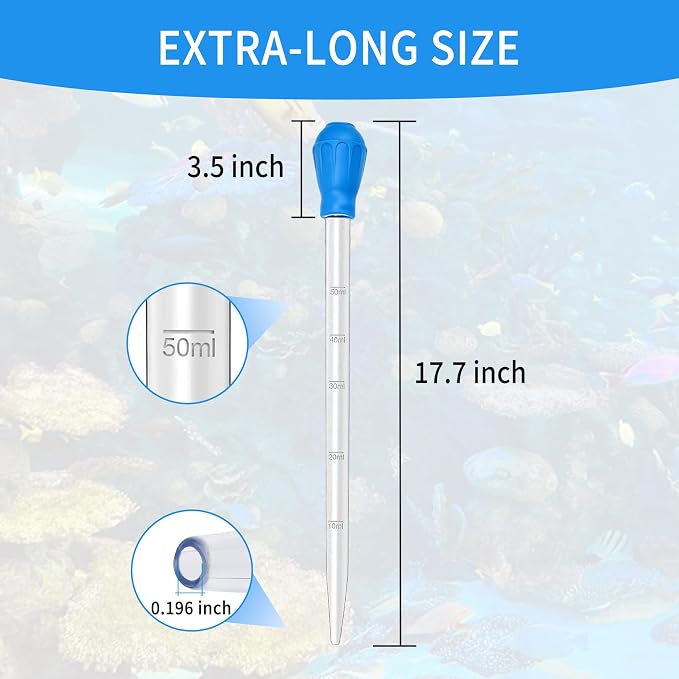 17.7in 1 Pieces Long Pipette for Fish Tank Coral Food Feeder Long Syringe Reef Coral Food Spot Feeder Tube for Reef Aquatic Plant Spider Snake Lizard，for Axolotl Tank Accessories