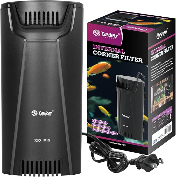 Yaubay Quiet Internal Aquarium Filter, 3-Stage Bio Filtration Low-Level Waterfall 5W Power Fish Tank Filter with Protective Grate for Up to 20 Gallon Betta Turtle Shrimp Tank, 90GPH (Filter)