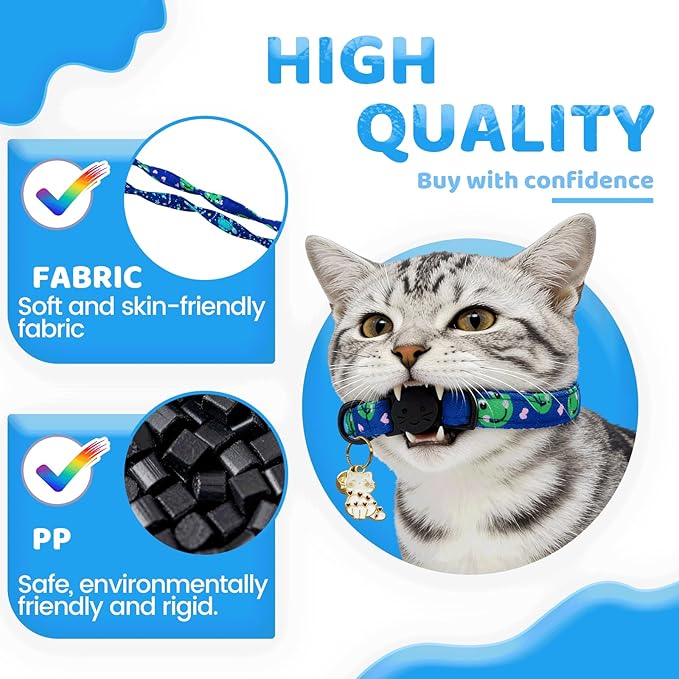 Elegant little tail 2 Pack Cat Collar-Animal Print Cotton Breakaway Cat Collars with Bell Pendant Kitten for Boy Safety Adjustable Collar for Small Cats Puppy