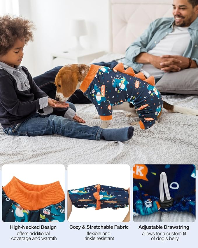 CuteBone Dinosaur Costume Dog Pajamas, Stretchy Spandex Crystal Velvet Sleepwear Coat for Small Dogs, Soft & Warm Pet Outfit Clothes for Cold Weather, Cozy Pullover Design COSP19XS