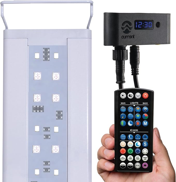 CURRENT USA 18-24" Inch White Full Spectrum Freshwater LED Aquarium Plant Light 10 15 20 25 Gallon | Satellite Plus RGB+ for Aquariums | Wireless 24 Hour Timer Remote Fish Tank Planted Lighting (4320)
