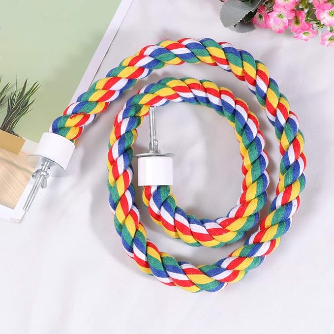 UKCOCO Bird Rope Perch - Comfy Perches for Bird Cages Natural Parrot Cotton Rope, Bungee Perch Pet Chewing Toy for Parrots Playing, Chewing or Preening (80cm/31 Inch)