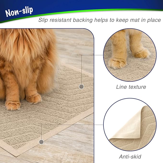 WePet Cat Litter Box Mat(No. 02-2), Kitty Premium PVC Pad, Durable Trapping Rug, Phthalate Free, Urine-Resistant, Scatter Control, L 35 x 23, Beige