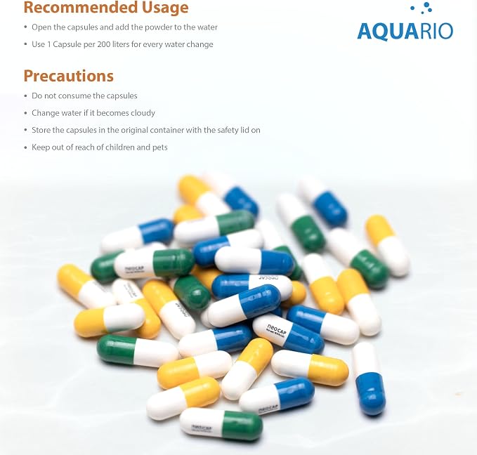 Aquario Neo Cap - Water Conditioner for Aquarium Tank - Neutralizes Tap Water Pollutants, Chlorine Remover Vitamin C Enriched for Fish Health, Safe for All Aquatic Species - Complex, 30 Capsules