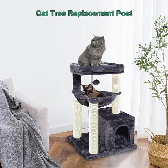 Cat Tree Replacement Post, 2 Pack 9.84in (Connectable to 19.7in/50cm) Cat Scratching Post with M8 Screws, Natural Sisal Cat Tower Parts for Cat Tree Repair