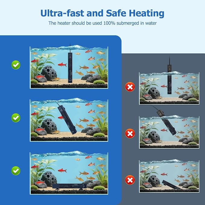 fishkeeper Adjustable Fish Tank Heater 200W/300W for 1-80 Gallon Aquariums | Explosion Proof Submersible Aquarium Heater with LED Digital Display and Overheat Protection for Saltwater & Freshwater Tanks