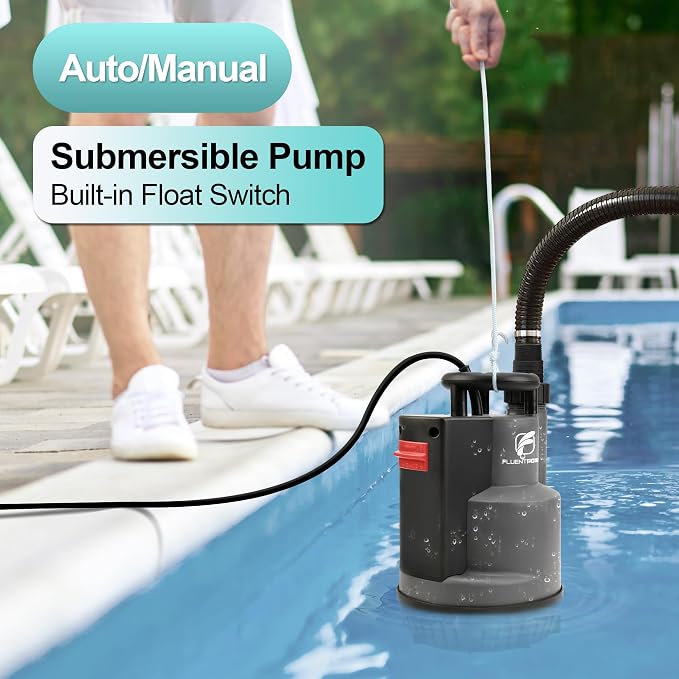 1/2 HP Submersible Sump Pump 2500 GPH, Automatic/Manual Utility Water Pump with Integrated Float Switch, 16.4 ft Cord for Pool Pond Basement Flood Draining