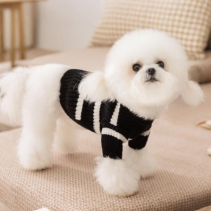 Small Dog Sweater with Cute Pocket Decoration, Striped Soft Stretchable Warm Puppy Clothes for Small Dogs Cats, French Bulldog, Chihuahua for Winter
