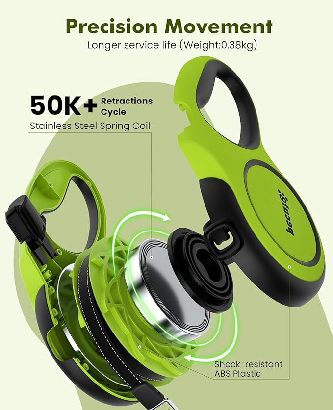 Pecute 16ft Retractable Dog Leash with 18'' Chew Proof Steel Cable for Power Chewers & Pullers, Heavy Duty Locking for Medium/Large Dogs 33lbs-110lbs, Anti-Tangle & Poop Bag Holder Included(Green)