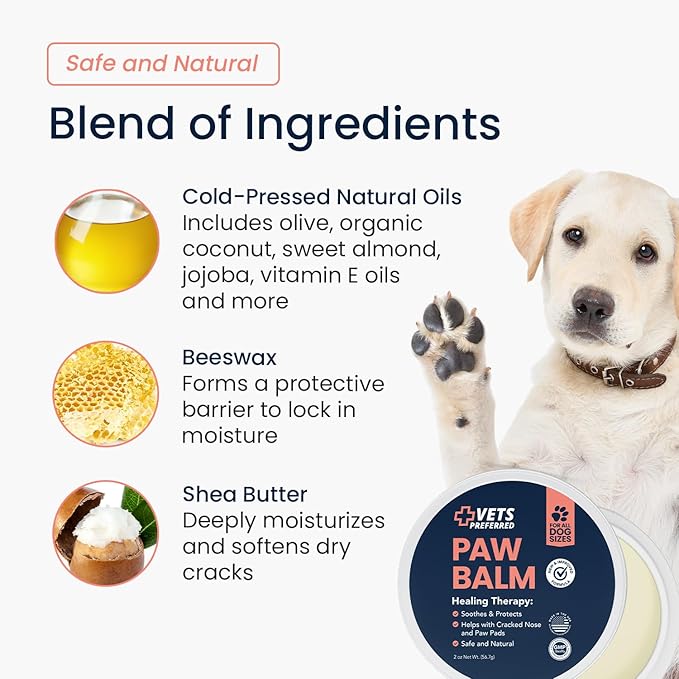 Vets Preferred Paw Balm Pad Protector for Dogs – Dog Paw Balm Soother – Heals, Repairs and Moisturizes Dry Noses and Paws – Ideal for Extreme Weather Season Conditions - 2 Oz - 2 Pack