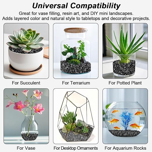 Decorative River Rocks & Landscaping Pebbles for Potted Plants | Smooth Polished Pebbles for DIY Resin Art, Vase Fillers, Aquarium Gravel, and Potted Plants(Black, 2 Pounds)