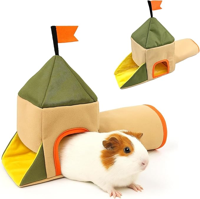 Guinea Pig Hideout Tunnel, Castle Toy Play Tube for Small Pets, 3 Cave House for Bunny Rabbit Hamster Ferret Chinchilla Rat Hedgehog
