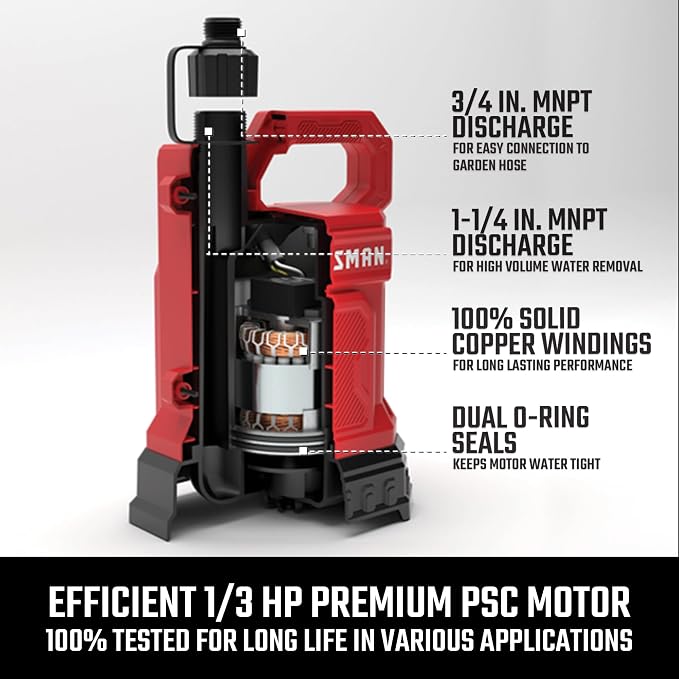 CRAFTSMAN 1/3 HP Thermoplastic Submersible Water Pump, Pumps up to 2750 GPH