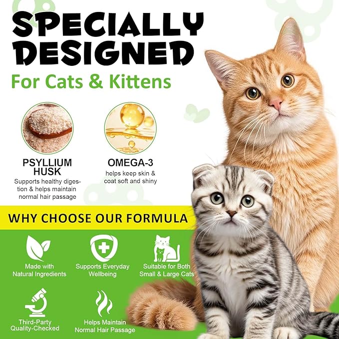 VOSIFSDIY Hairball Treatment for Cats, Cat Treats Hairball Remedy Crunchy & Creamy Chews Supports Skin & Coat, Vitamins for Digestion, Chicken (30-Day Supply)-2PCS