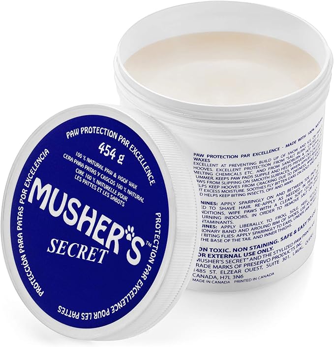 Musher’s Secret Dog Paw Wax 454g (16oz) – All-Natural Dog Balm w/ Vitamin E – Helps Protect & Moisturizes Cracked Paws – Invisible Barrier for Hot Pavement, Ice & Salt – Lick-Safe & Non-Toxic