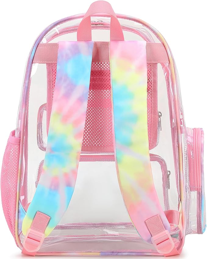CAMTOP Clear Backpack Heavy Duty PVC Transparent Bag See Through BookBag for Student School Work Festival Sport Travel(Pink Yellow)