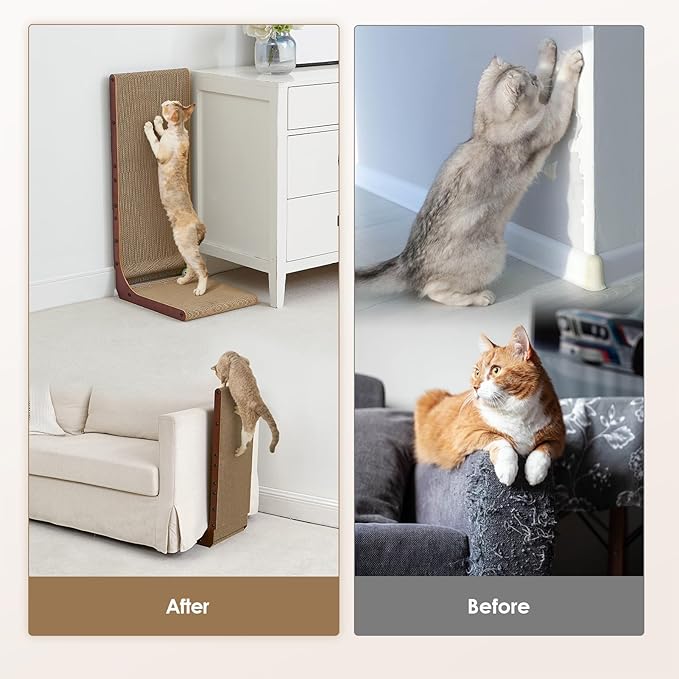EHEYCIGA Cardboard Cat Scratcher for Indoor Cats, 32 Inch L Shaped Vertical Cat Scratching Board with Ball Cat Toy, Extra Large Cat Scratcher Pad, Dark Brown