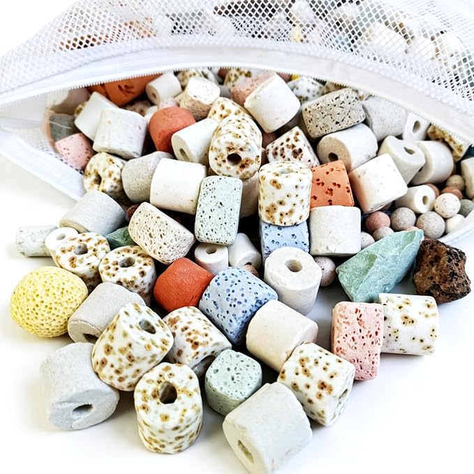 Aquarium Filter Media Set 12-in-1 Mix with Ceramic Rings | Bio Balls & Porous Media | 5.5 lbs (2500g) with Mesh Bag for Freshwater/Saltwater Fish Tanks, Ponds & Canister Filters