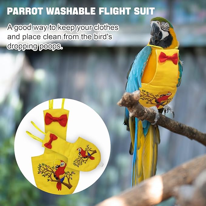 Bird Diaper Reusable Bird Flight Suit Washable Parrot Diapers Nappies Protective Breathable Nappy Clothes for Parakeet Parrot Macaw Budgie Canary Budgie Cockatiel(Yellow, Small)