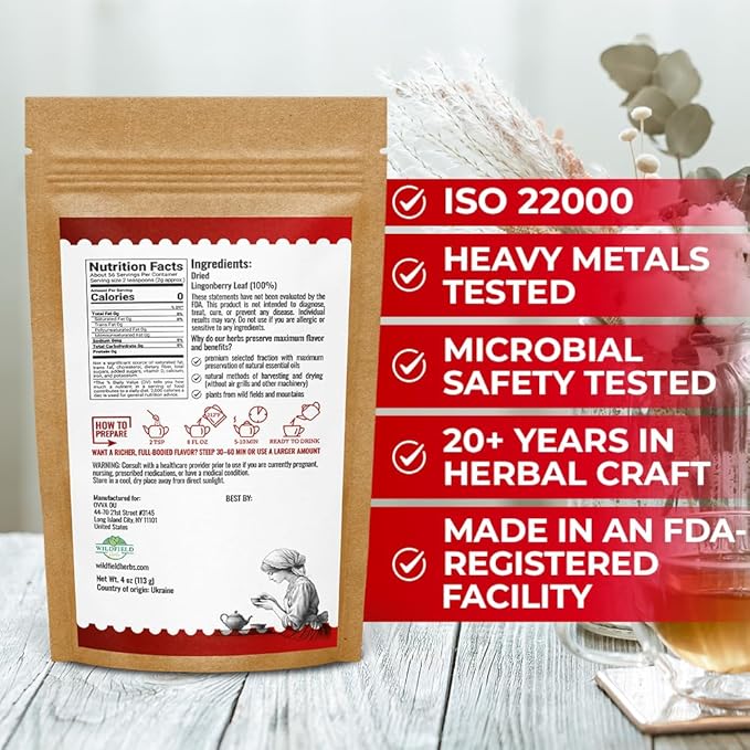 4 oz. Dried Cowberry Lingonberry Leaves Herbal Tea (Folium Vitis Idaea L.) - 113g Cowberry Leaf Herb Tea Hojas De Arándano Rojo (Arándano)