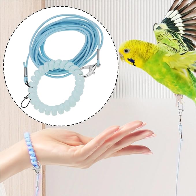 Bird Harness Flying Training Rope 3M for Parrots Pigeons and Budgerigars with 4# Ring (Blue)
