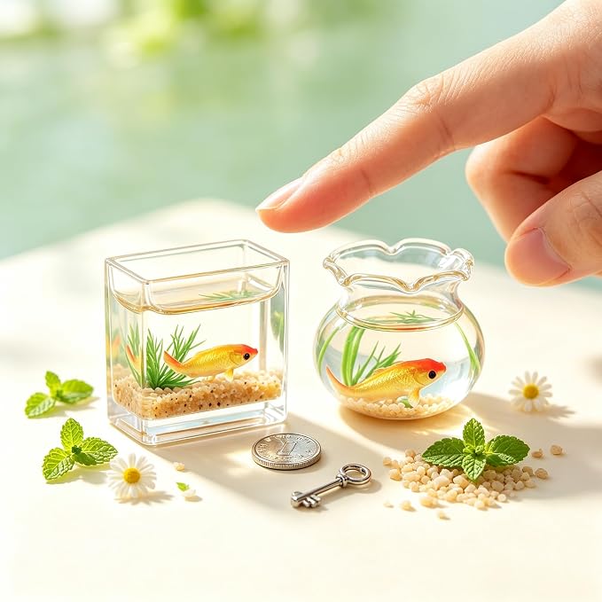 2Pcs 1/12 Scale Accessories Dollhouses Fish Tank，1: 12 Scale Miniature Fish Bowl Miniature Dollhouse Accessories for Garden Scene Decor Desktop Ornaments，Dollhouses Accessories，Dollhouse Décor