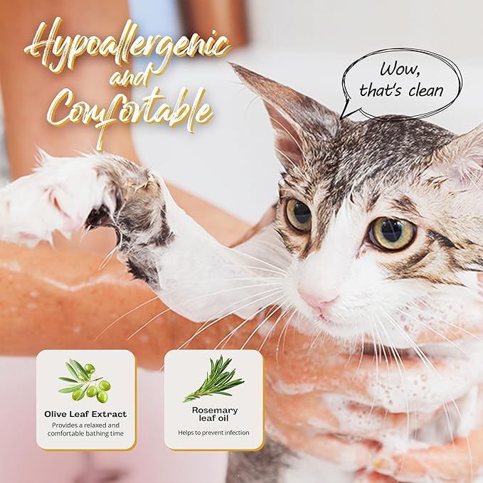 Korean Vegan Cat Dry Shampoo 300ml – Waterless Natural Foam Cleanser for a Kitten to Adult Cats,Soothing Damaged Skin, Removing Odors & Dander Reducing – Gentle & Waterless – Made in Korea
