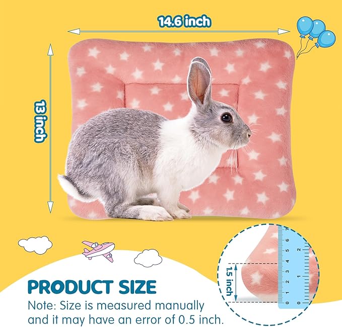 2 Pack Bunny Bed - 10 x 13 Inch Rabbit Pee Pads Bedding - Washable and Thickness Upgrade (Light Gray & Light Pink,M)