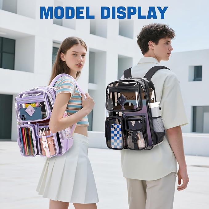PIG PIG GIRL Clear Backpack for School,Heavy Duty PVC Transparent Bookbag for Girls Stadium Approved See Through Backpack