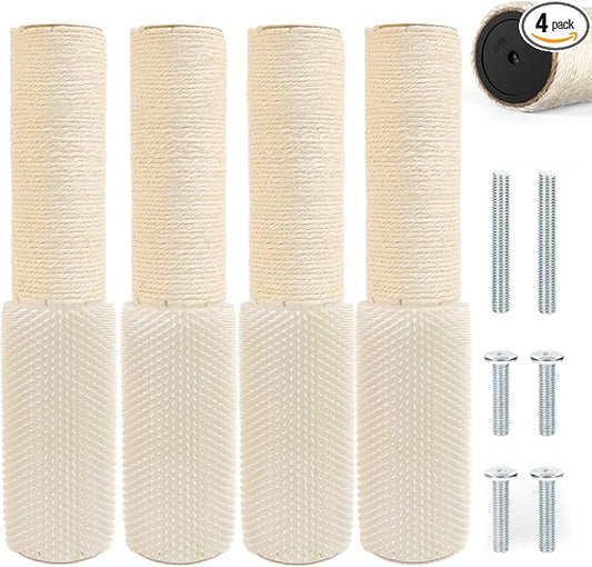 4 Pcs M8 Cat Scratching Post Replacement with Screws, 15.7×3.9-Inch Upgraded Natural Sisal and Soft-Spiked Cat Tree Replacement Parts, for Cat Tower Furniture