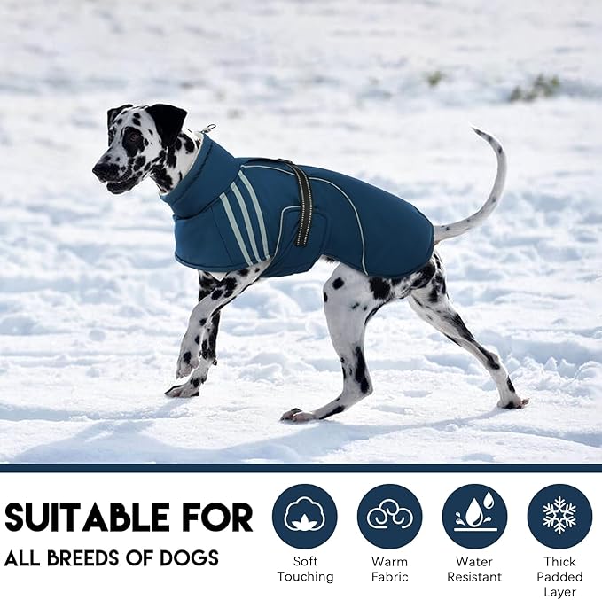 Warm Dog Coat, Reflective Adjustable Dog Jacket, Furry Turtleneck Winter Coat Thicken Dog Fleece Vest, Waterproof Windproof Dog Cold Weather Coats with Buckle for Puppy Small Medium Large Dogs